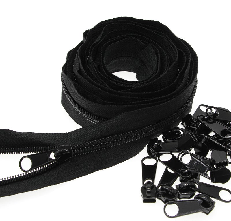 Leekayer #3 Black Nylon Coil Zippers by The Yards Bulk 10 Yards with 25pcs Sliders for DIY Tailor Sewing Craft,Bag,Luggage,Dress,Sofa Cushion,Pillow(Black) - Image 1
